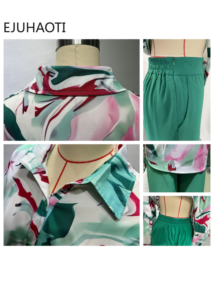 Women's Two Piece Pants Women Summer Loose Oversize Casual Printed Shirt and Wide Leg Pants Two-piece Set 2 Piece Sets Womens Outfits Sexy Blouse