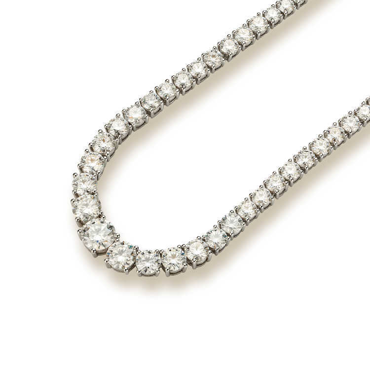 Aaa Gems White Gold Vermeil Graduated Size 3.5mm Vvs Moissanite Diamond Tennis Chain Necklace for Women