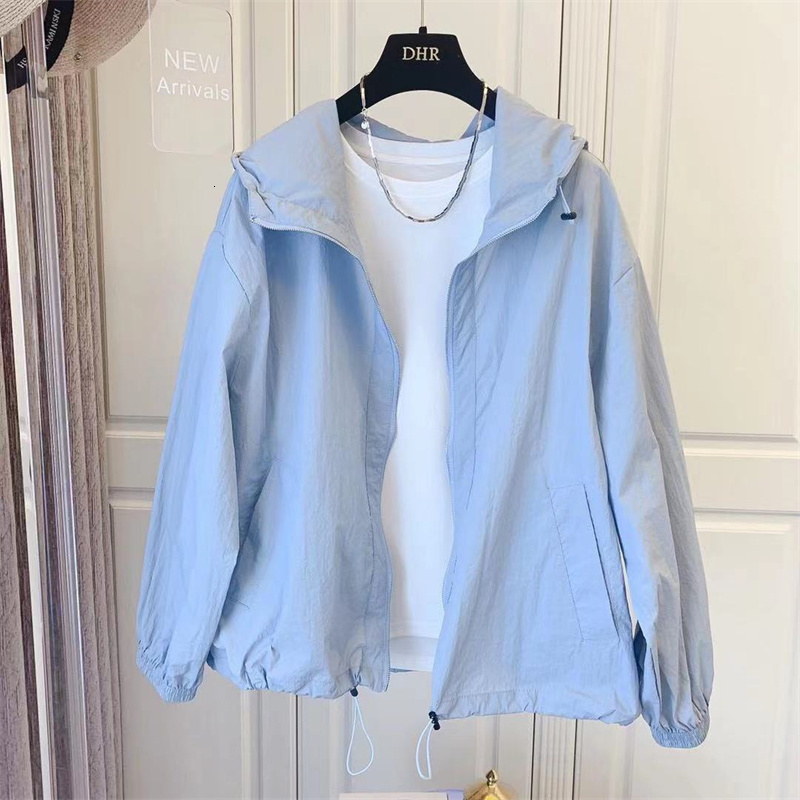 Women's Jackets Korean Sun Protection Clothing Women Jacket Loose Wild Hooded Casual Summer Zipper Windbreaker Female Top Outerwear 230515