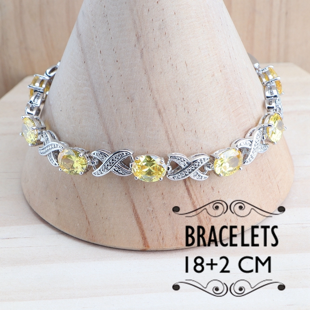 Wedding Jewelry Sets 925 Sterling Silver Jewelry Sets Bridal For Women Rings Wedding Jewelry Yellow Zircon Earrings Pendant Necklace Bracelets Set 230