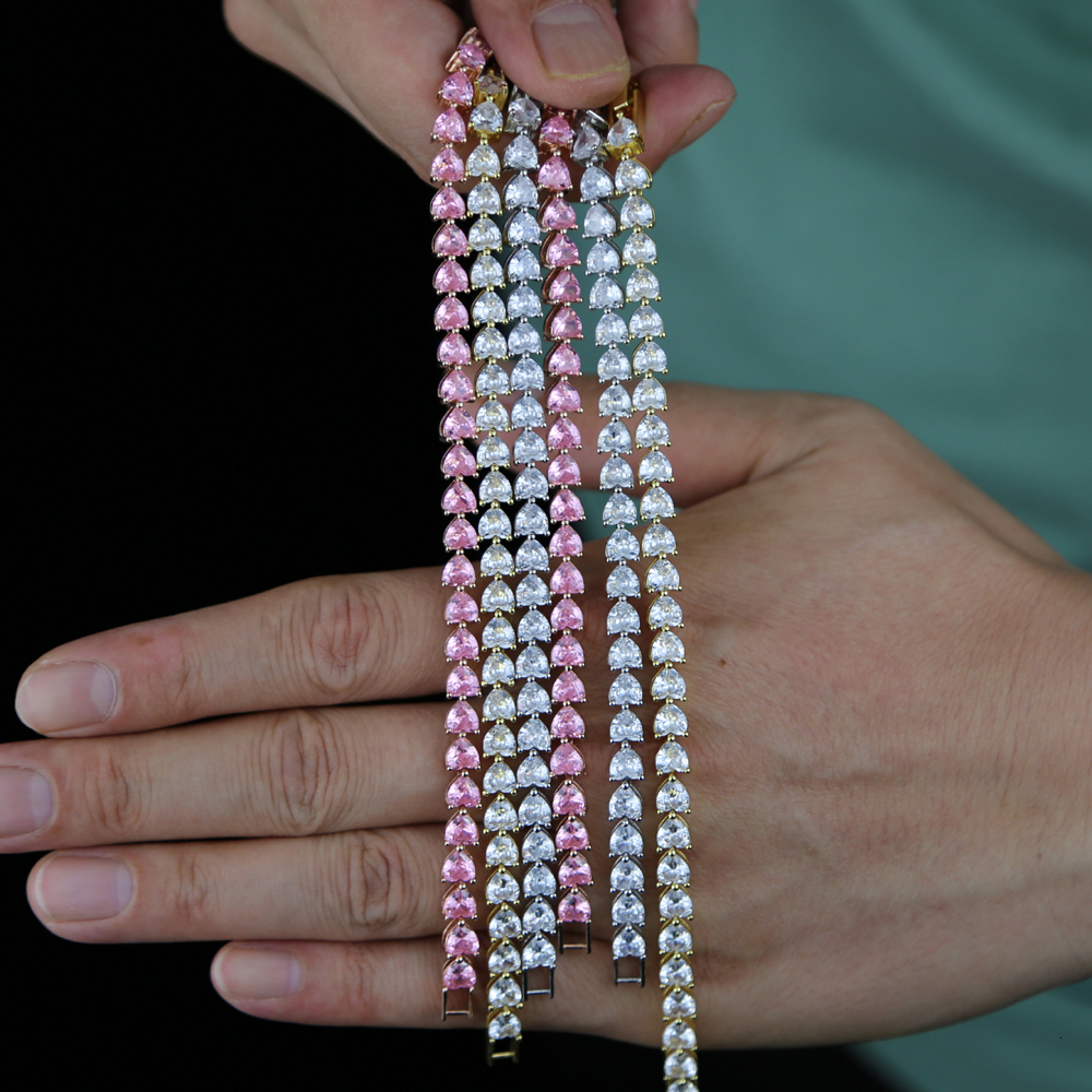 Chain Heart shaped Cubic Zirconia CZ Tennis Chain Bracelet for Men and Boys Ice Out Sparkling 5A CZ Hip Hop Jewelry 230512