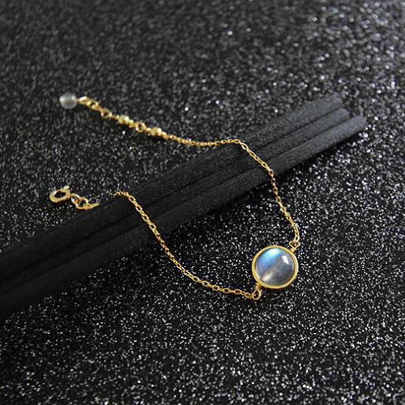 Chain Natural WhiteGrey Moonlight Stone Aquamarine Bracelet Gold Chain 925 Sterling Silver Bracelet Women's Jewelry YBR040 230512