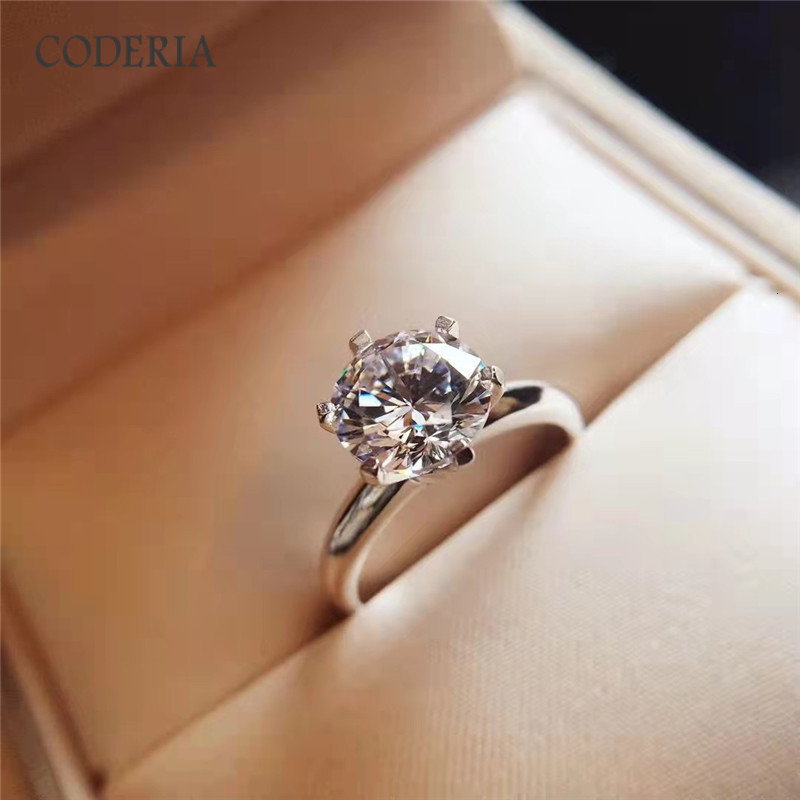 Solitaire Ring Classic 6 Prongs 5 Round Molten Silica Ring in Pure Silver Plated with 14K Gold High Definition DColor Diamond Ring Women's Jewelr