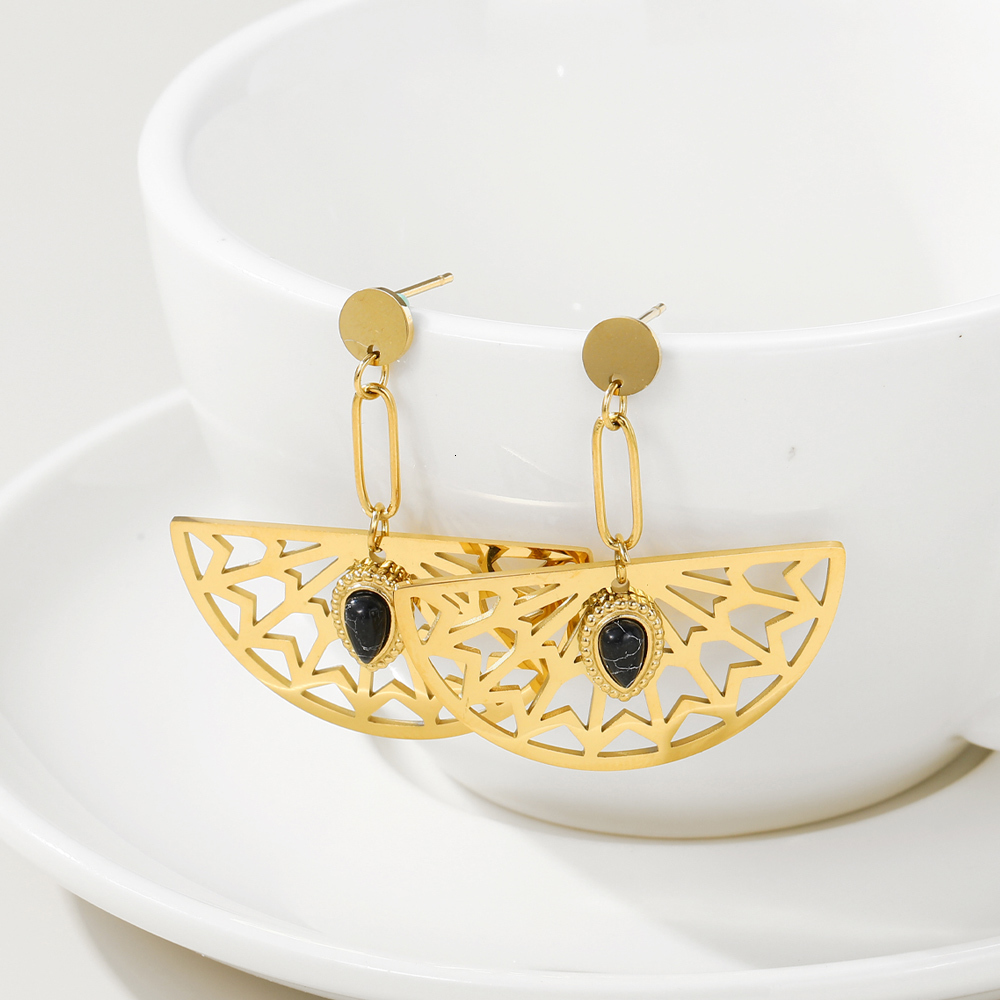 Dangle Chandelier YACHAN Boho Geometric Drop Earrings For Women Stainless Steel Gold Color Inlaid Natural Stone Aesthetic Jewelry 230515
