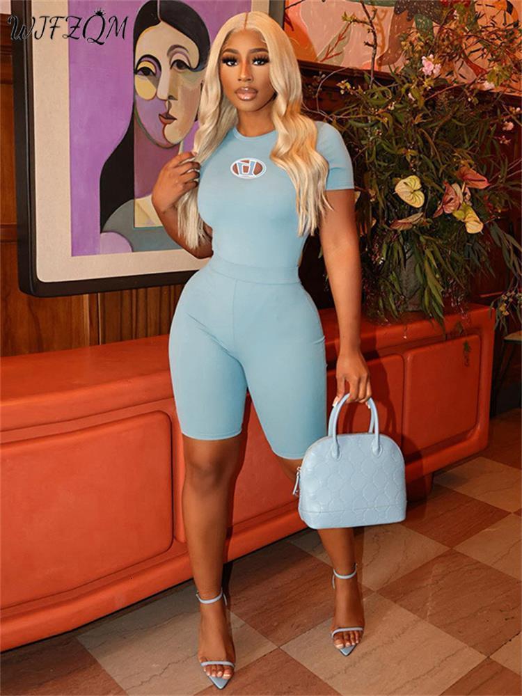 Women's Two Piece Pants WJFZQM Basic D Word Embroidered Short SleeveHigh Waist Tight Shorts Pink Two Piece Sets Summer Women's Casual Sports