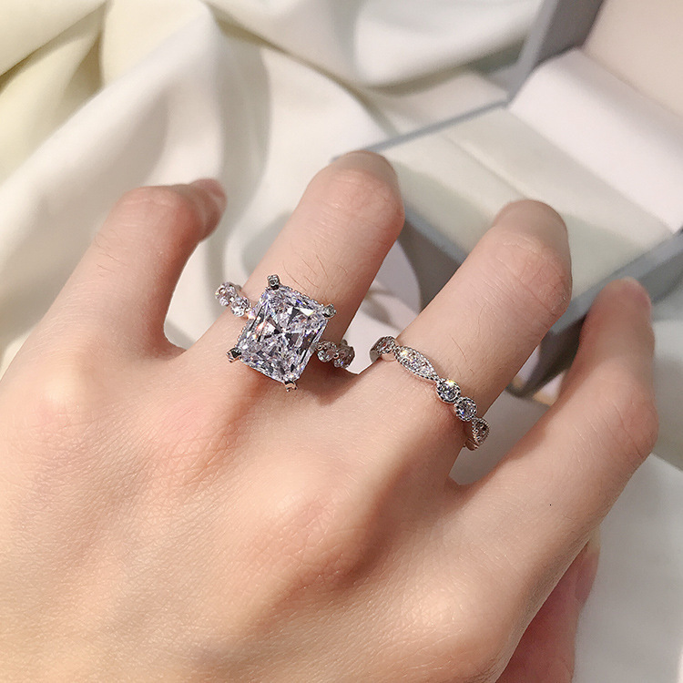 With Side Stones ELSIEUNEE Classic 100% 925 Sterling Silver Simulated Diamond Wedding Engagement Bridal Ring Sets Fine Jewelry Gifts 230512