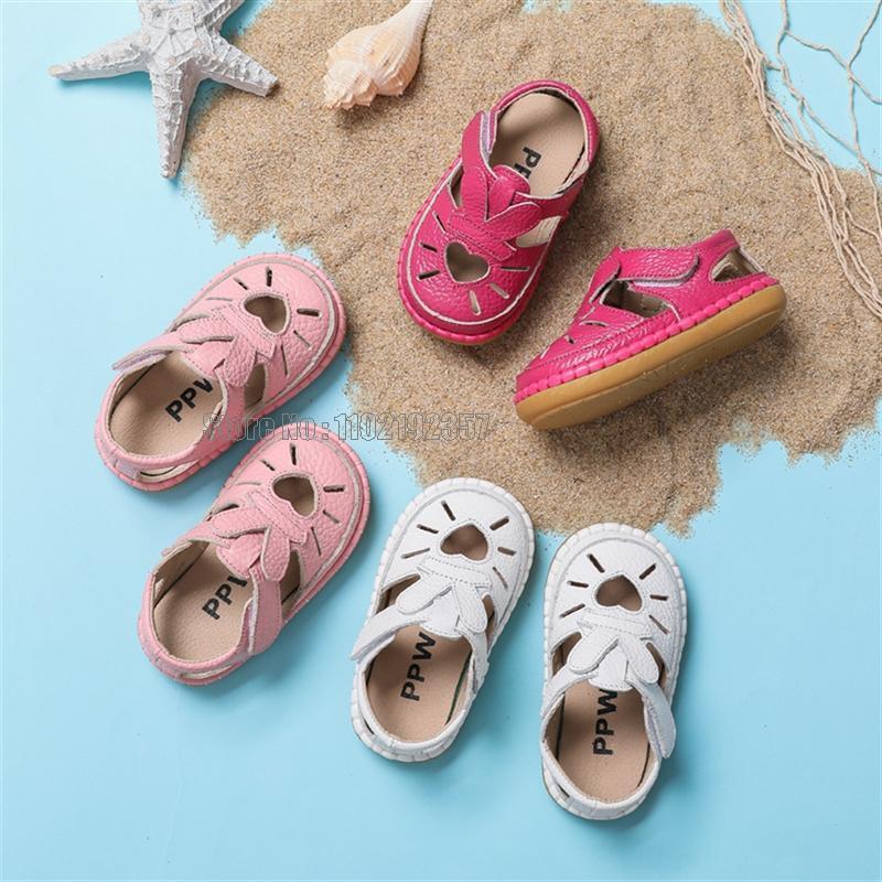 Sandals Summer Infant Sandals Baby Girls Anti-collision Toddler Love Soft Bottom Genuine Leather Kids Children Beach Shoes 230515
