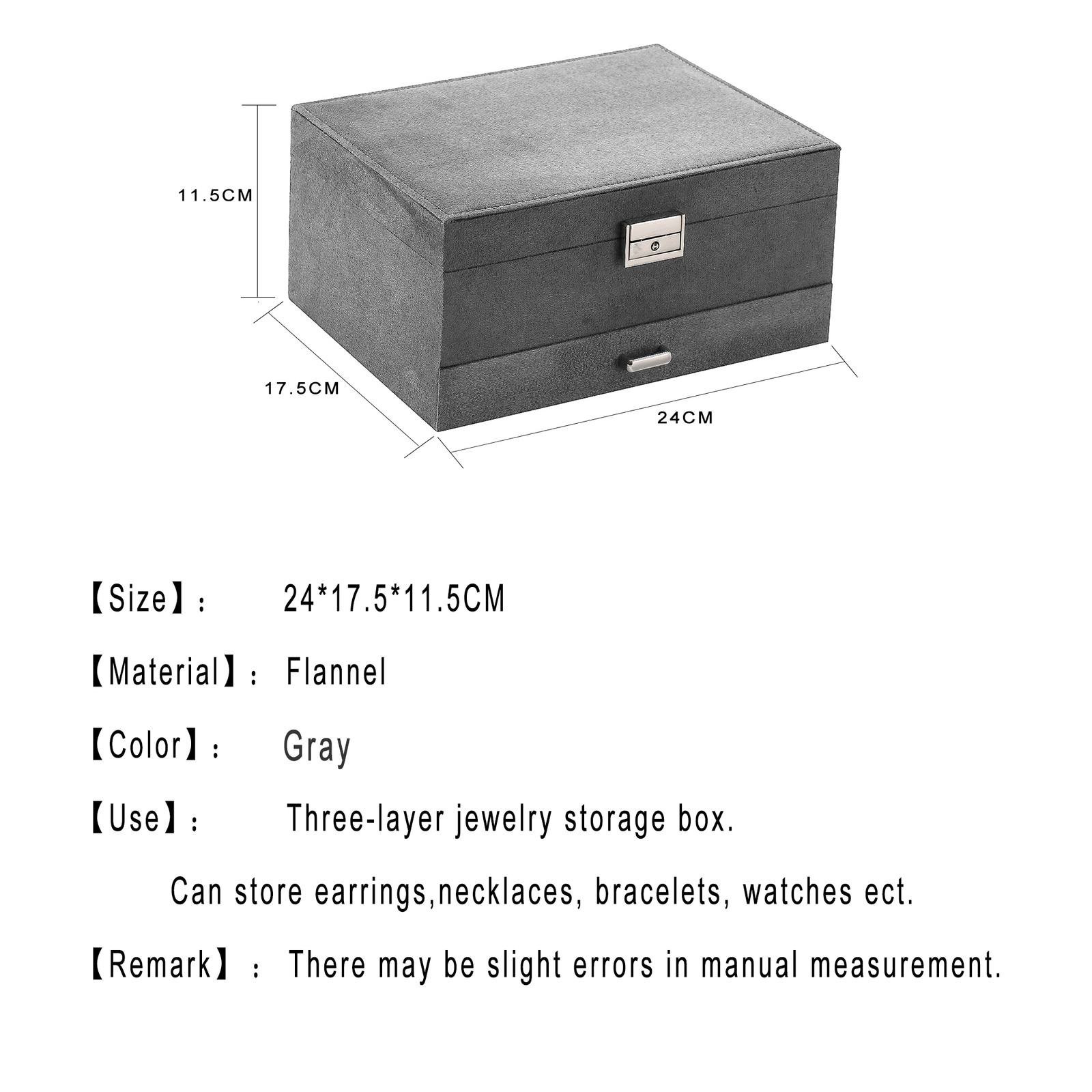 Jewelry Boxes Grey 3Layer Flannel Jewelry Organizer Box Necklaces Earrings Rings Display Holder Case for Women Large Capacity 230512