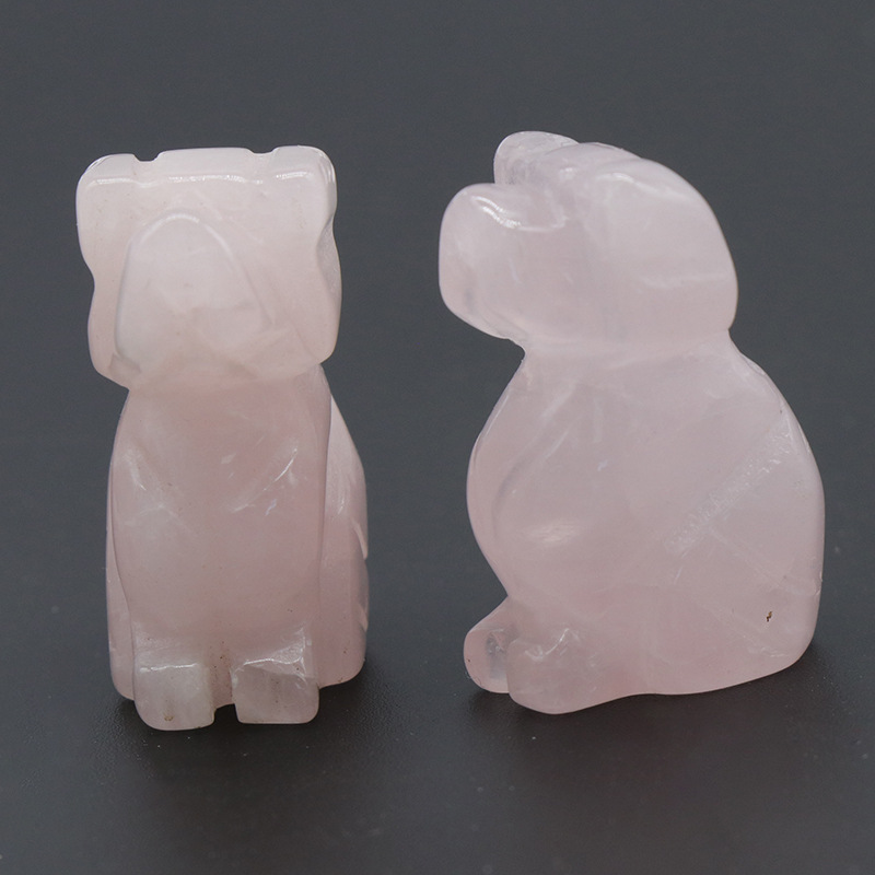 Natural Stone Carving 1 inch Lovely Dog Crafts Ornaments Rose Quartz Crystal Healing Agate Animal Decoration