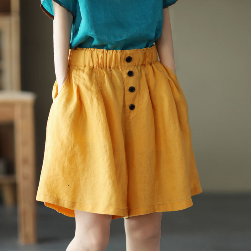 Women's Shorts Women's Loose Shorts Cotton High Waist Elastic Waist Casual Shorts Solid Fashion Women's Home Shorts Cotton and Linen Tr