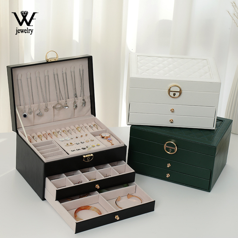 Jewelry Boxes WE Jewelry Box with Watch Pillow 3layer Large Capacity Jewelry Casket Jewelry Organizer Earring Holder Jewelry Storage Gifts 230512