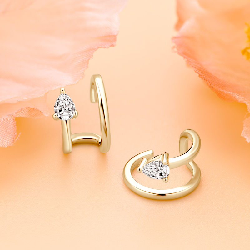 Ear Cuff IOGOU Women's Cuff Earrings 925 Sterling Silver 0.6cttw Pear Cut D Silicone Earclip Earrings Accessories Exquisite Jewelry Gift 230512