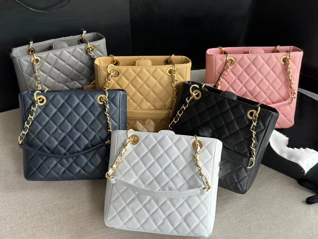 2023 Mirror Quality Maxi Shopping Bag Real Leather Lambskin Quilted Tote Designer Women Black Purse Shoulder Gold Chain Bags faldable Clutch Totes