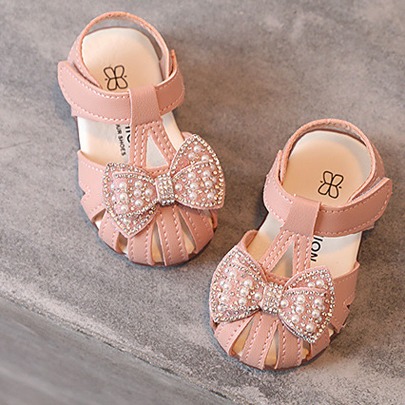 Sandals Princess Baby Sandals Cute Bow Closed Toe Kids Summer Soft Sole Toddler Shoes Girls Sweet Sandals CSH1292 230515