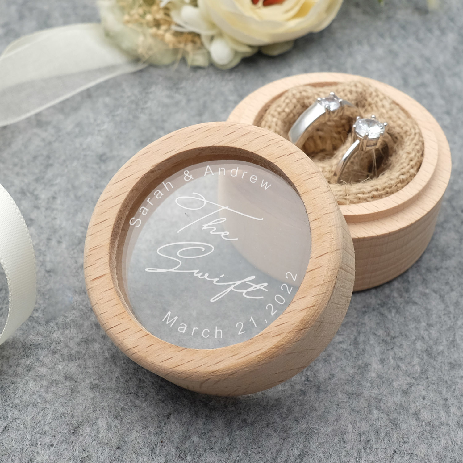 Jewelry Boxes Custom Wedding Rings Box Wood Ring Box Engagement Wedding Ring Pillow Personalized Ring Bearer Proposal Rings Holder 230512