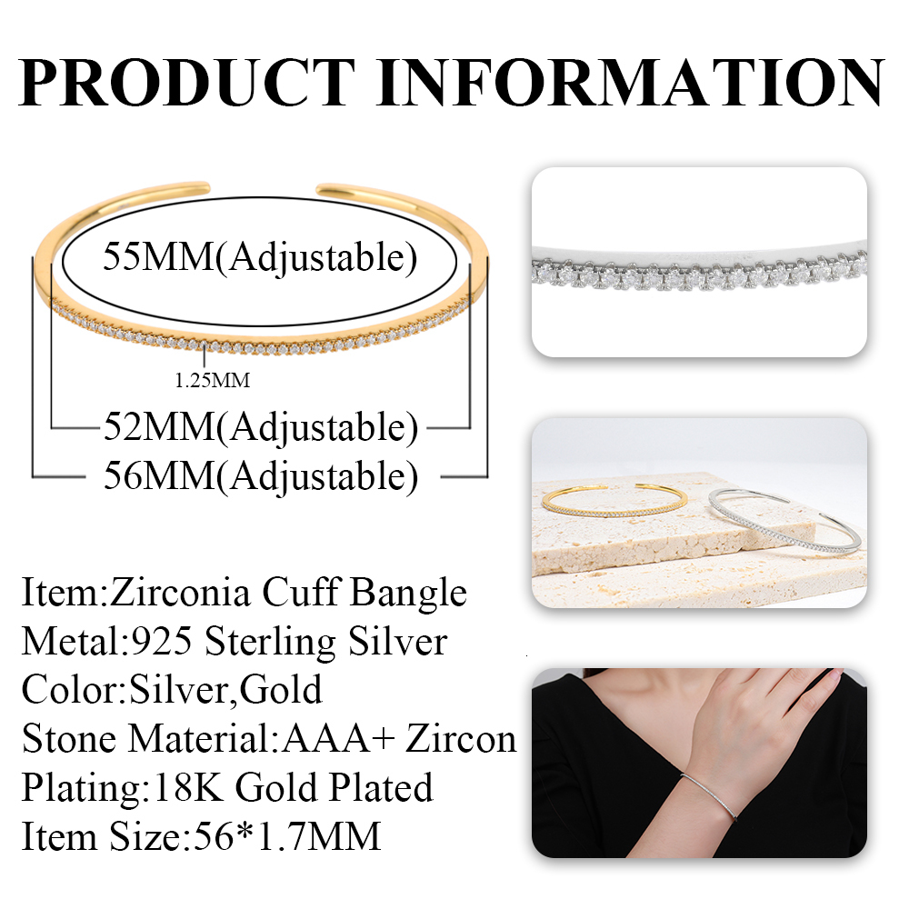 Bangle Poulisa CZ Zircon Cuff Bracelet 925 Sterling Silver Tennis Micro Pave Cubic Zirconia Open Bracelet S925 Open Adjustable Pulse Bracelet 230512