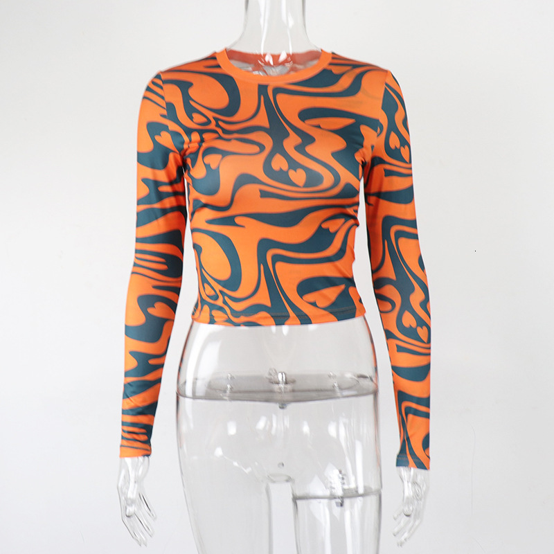 Women's T-Shirt Sexy Printed O Neck Slim T-Shirts Women Long Sleeve Cropped Tee Shirts Spring Fall Harajuku Lolita Y2K Clothes 230515