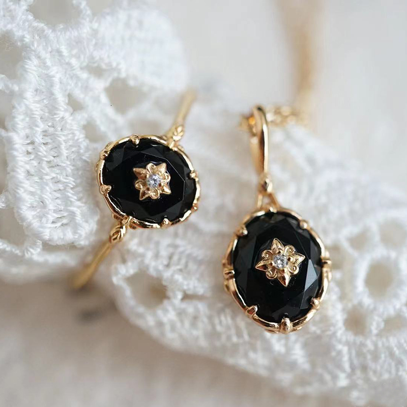 Solitaire Ring LAMOON Natural Black Agate Ring Women's Gem Ring 925 Sterling Silver Gold Vimel Exquisite Jewelry Vintage Elegant Bijou 230512