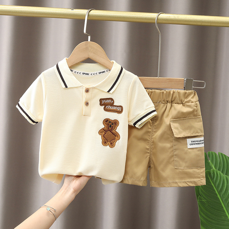 Clothing Sets Summer Baby Boy Fashion Bear Embroidery Short Sleeve TshirtShorts Children 2Pcs Suit 15Y Girl Kids Sports Set 230512