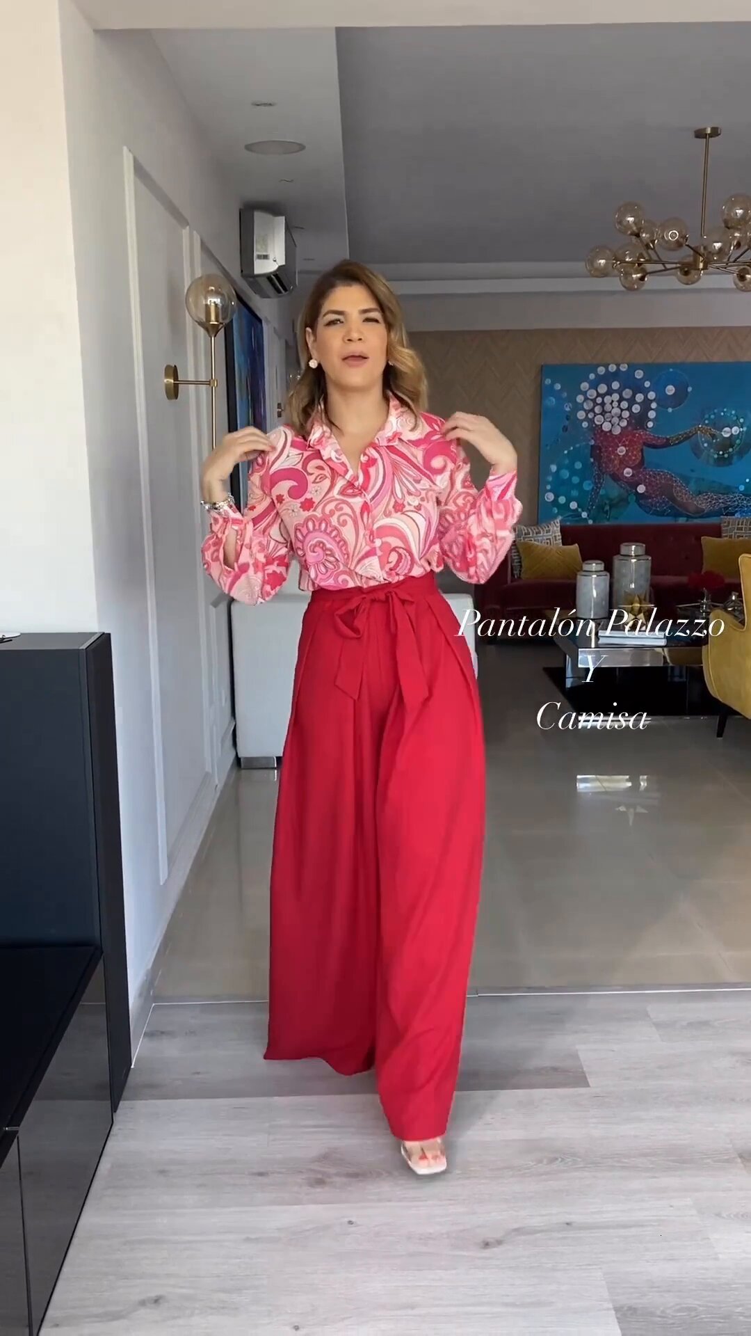 Women's Two Piece Pants Women Two Piece Pants Sets Long Sleeve Lapel Button Top Loose Wide Legs Printing Trousers Ladies Elegant Streetwear Summe