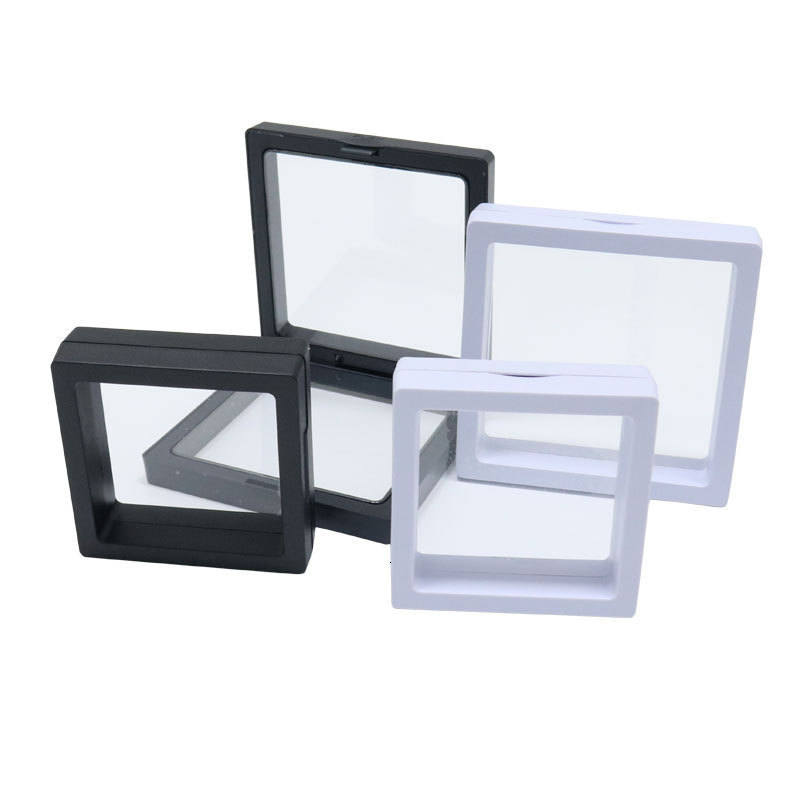 Jewelry Boxes 10pcslot Transparent Jewelry Display Box Case Ring Necklace Bracelet Organized 3D Floating Square Frame Storage Collection 230512