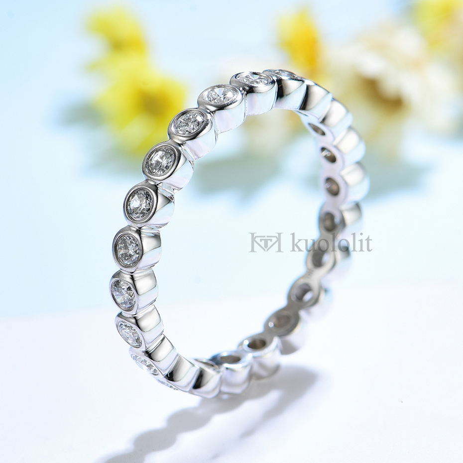 Solitaire Ring Kuololit 585 14K 10K White Gold Bubble Ring Women's Border Set Solitaire Ring Matching Complete Eternal Wedding Band 230512