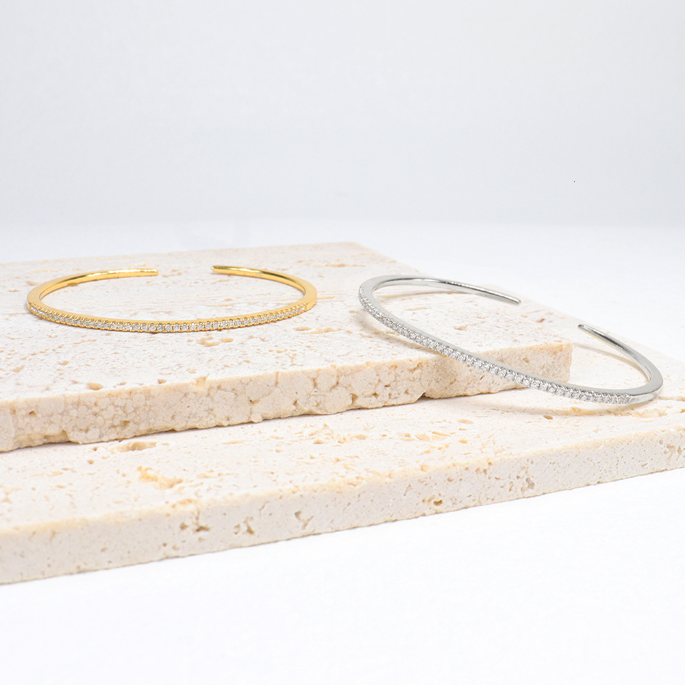 Bangle Poulisa CZ Zircon Cuff Bracelet 925 Sterling Silver Tennis Micro Pave Cubic Zirconia Open Bracelet S925 Open Adjustable Pulse Bracelet 230512