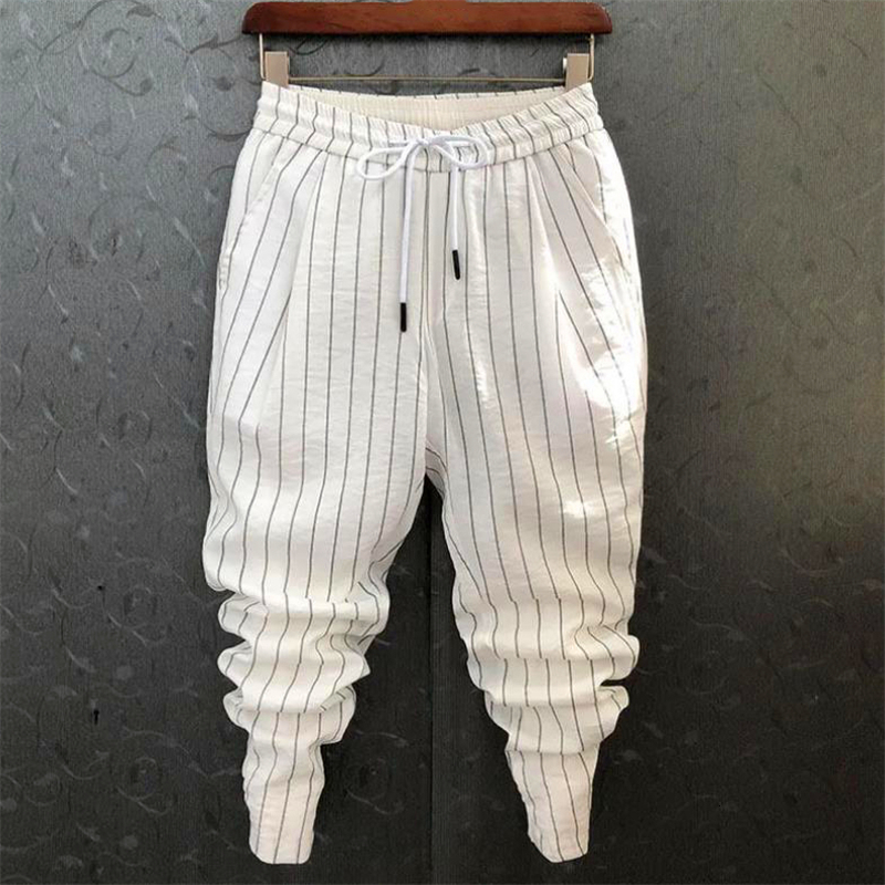 Men's Pants Summer Pants Men Stripe Printing Slim Trousers Trendy Korean Fashion Youth Men's Harem Pants Big Size Pantalones De Hombre 23051