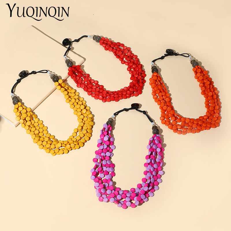 Pendant Necklaces Fashion Colorful Resin Beads Women's Short Necklace Summer Bohemian Laminated Large Pendant Necklace Retro Fashion Jewelry 2305