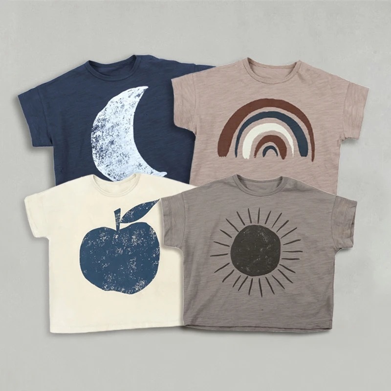 Polos Pure Cotton Short Sleeve T Shirts Summer Thin Loose Cartoon Little Bear Simple Cute Soft Baby Girls Tees Oneck Pullover 230512