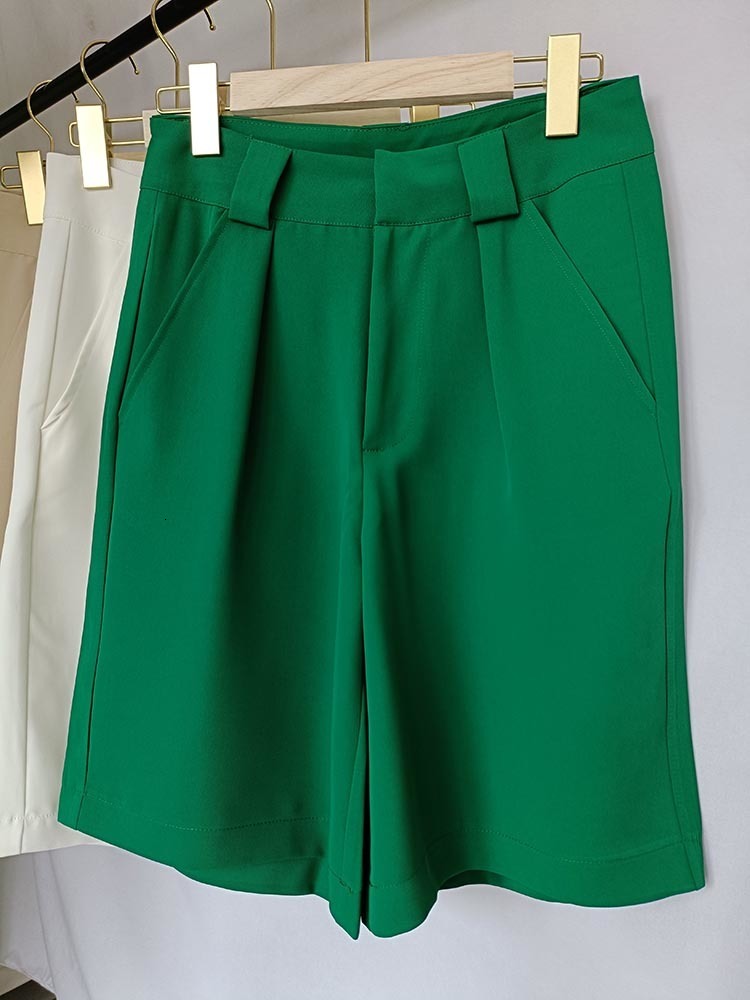 Women's Shorts Women's Summer Shorts Long with High Waist Female Loose White Classic Knee-Length Office Wide Women's Shorts Black Candy