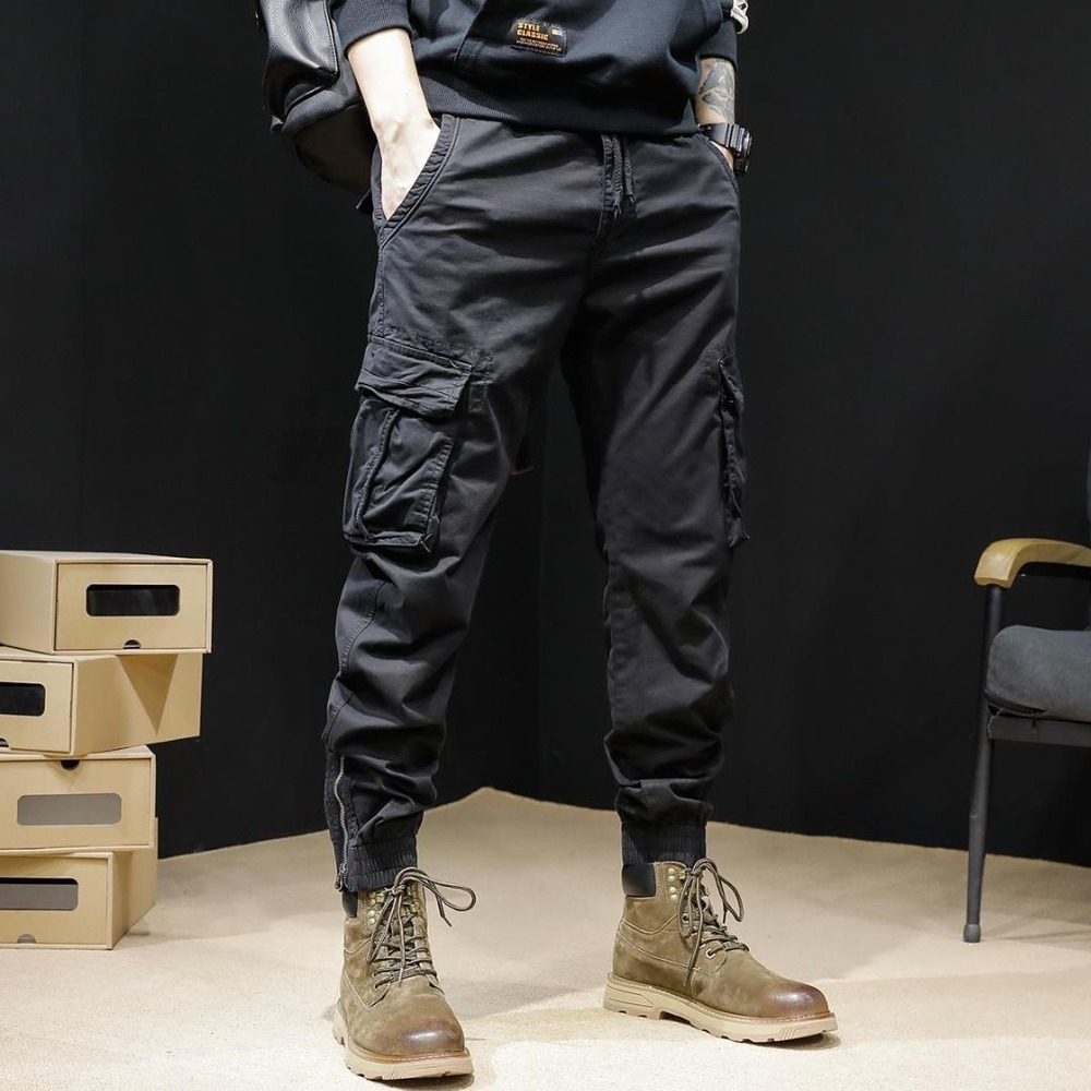 Men's Pants Cargo Pants Men Ankle Length Streetwear Casual Pants Men Military Style Slim Fit Pure Cotton Trouser Japan Style Black Pants Men 2305