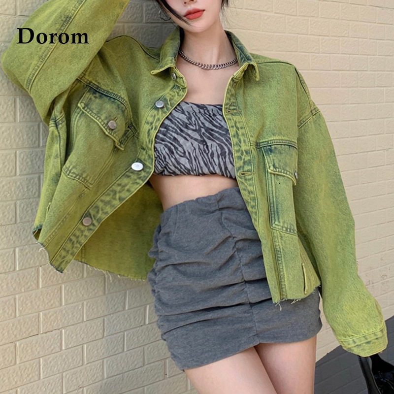 Women's Jackets Fashion Green Denim Jacket Harajuku Long Sleeve Vintage Casual Jacket Female Tops Spring Autumn Street Loose Hip Hop Jeans Coat 2