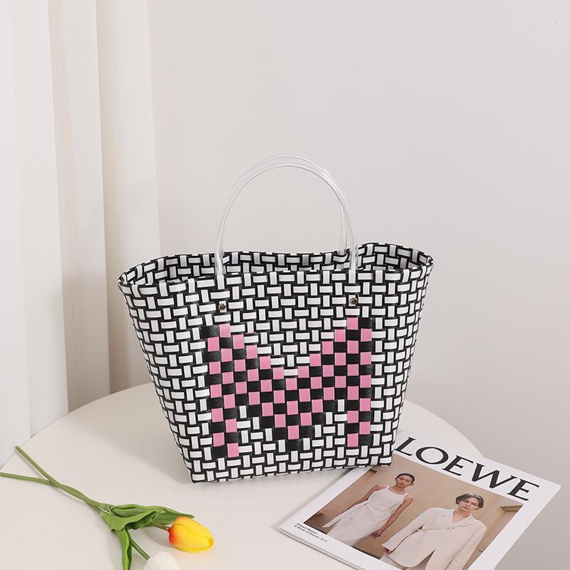 Evening Bags Color Woven Bag Niche Design Letter Hand-held Vegetable Basket Contrasting Hand-carrying Shopping Women's