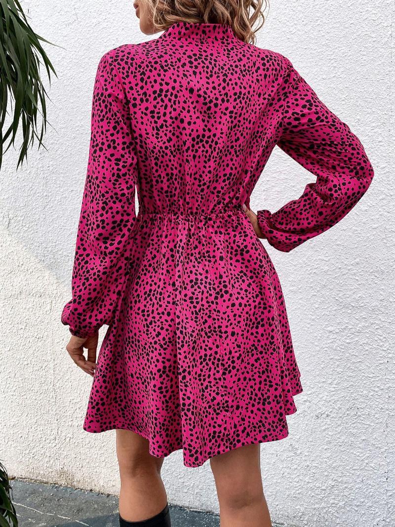 Casual Dresses 2024 Spring Holiday Beach Style Dot Print Short Dress Women Lace Up V Neck Long Sleeve Mini Ladies Clothes