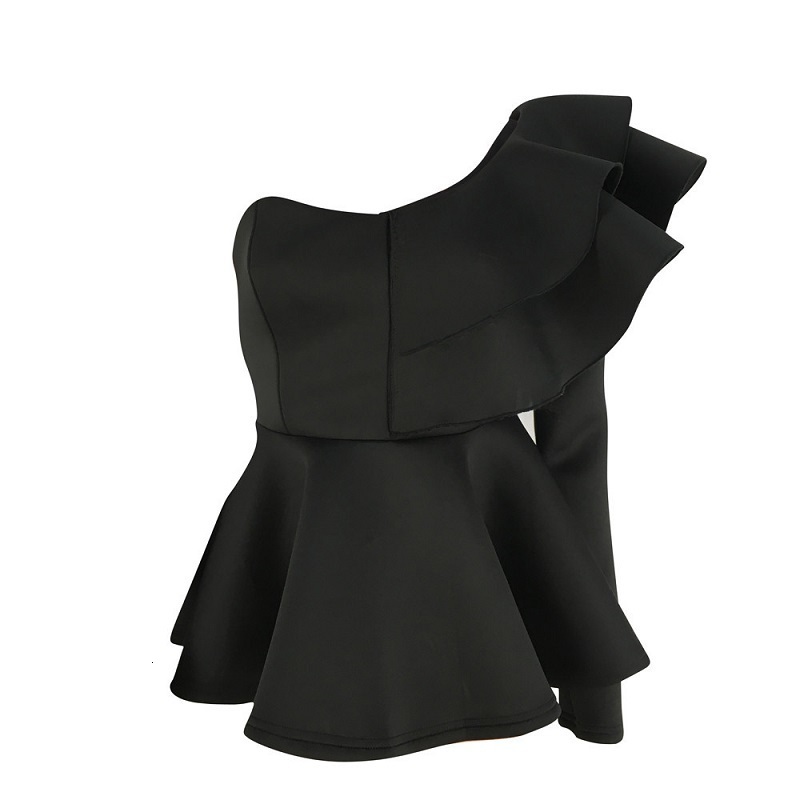 Women's Blouses Shirts One Shoulder Zipper Up Peplum Ruffle Tops Women One Long Sleeve White Blouse Shirt Elegant Ladies Party Blouse Summer 2305