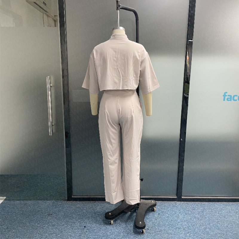 Women's Two Piece Pants Wefads Women Two Piece Set Casual Lapel Solid Single Breast Half Sleeve Irregular Top Loose Pleated Pants Sets High Stree