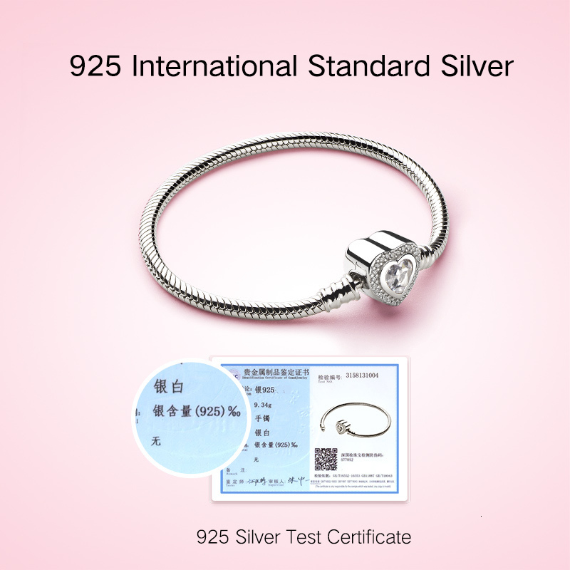 Chain Athena 100% 925 Sterling Silver Snake Chain Bracelet Bracelet with CZ Love Heart Buckle Charm Bracelet 230512