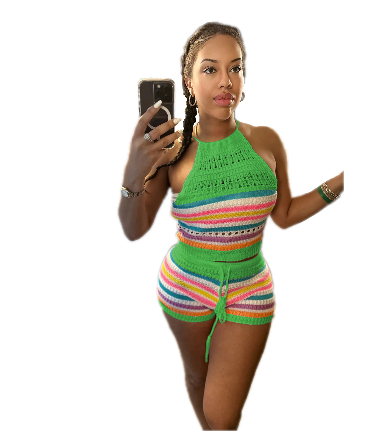 Women's Knitted | Striped Vintage High Waist Casual Mini Shorts For Ladies