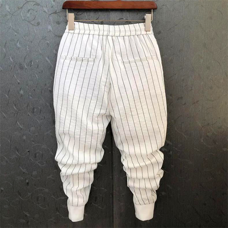 Men's Pants Summer Pants Men Stripe Printing Slim Trousers Trendy Korean Fashion Youth Men's Harem Pants Big Size Pantalones De Hombre 23051