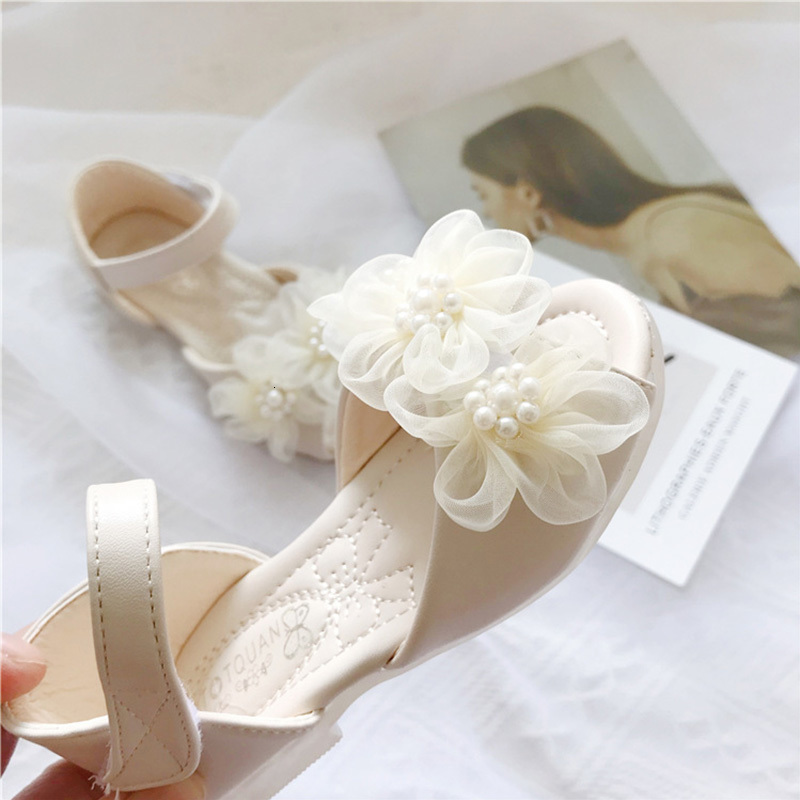 Sandals Summer Baby Girls Flower Pearl Crystal Fish Mouth Sandals Flat Heels Kids Slip On Pearl Children Wedding Princess For Childerns 230515