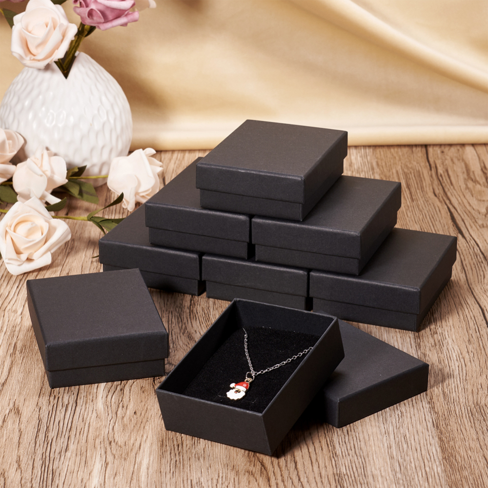 Jewelry Boxes pandahall Cardboard Jewelry box Set Gift Boxes for Earrings Ring Necklace Packing jewelry organizer Display Boxes 9x7x3cm 12pcs 230512