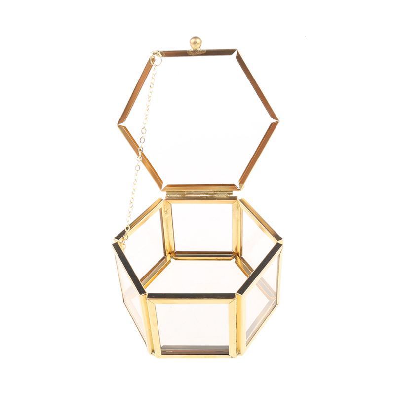 Jewelry Boxes Glass Clear Vintage Jewelry Box Golden Geometric Jewelry Display Organizer 230512