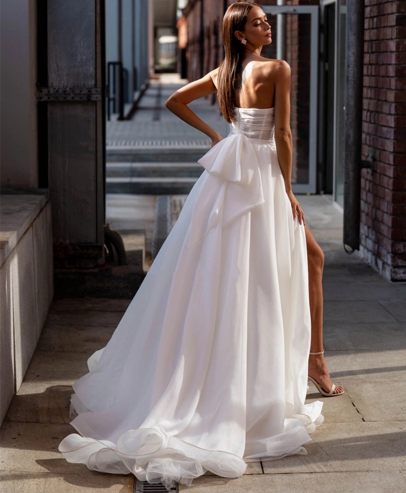 Mordern Organza Wedding Dress 2023 Sweetheart Pleats High Split Sweep Train A-Line Bridal Gown Vestidos De Novias Robe De Mariage