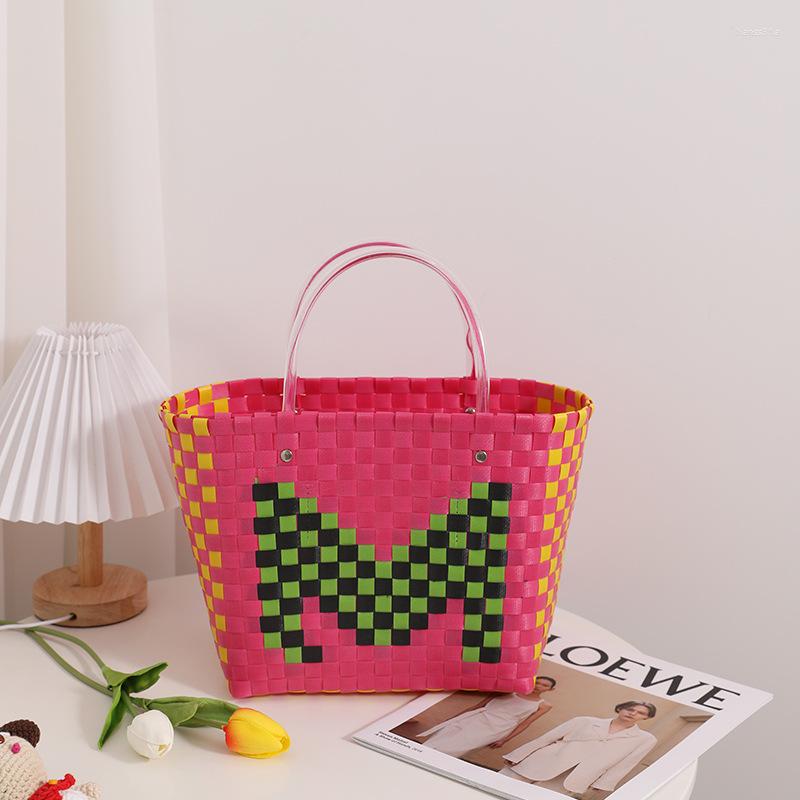 Evening Bags Color Woven Bag Niche Design Letter Hand-held Vegetable Basket Contrasting Hand-carrying Shopping Women's