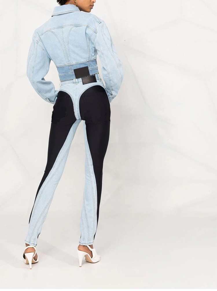 Women's Jeans Fashion Patchwork Colorblock High Waist Slim Casual Straight Denim Pencil Pants Female 2023 230515