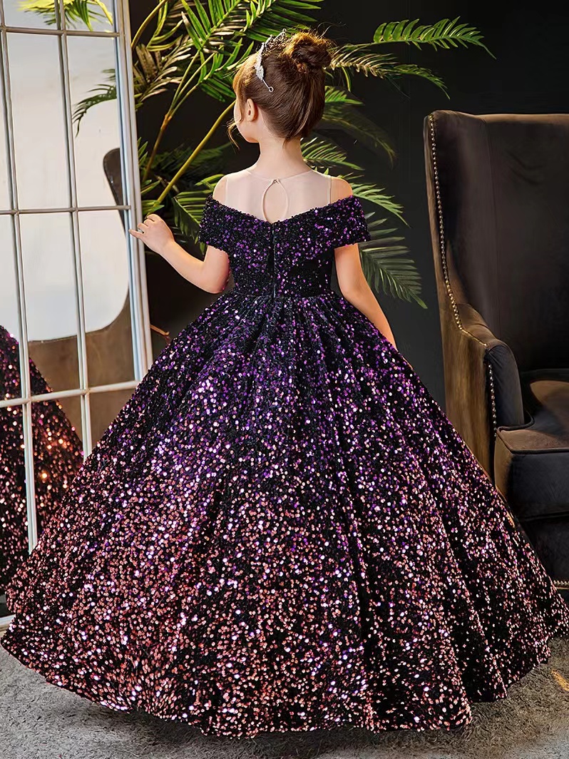 Arabic Princess Flower Girls Dresses 3D sequined blingbling purple Baby Toddler Girls Adorable Kids Birthday First Holy Communion Dresses 2023 christm