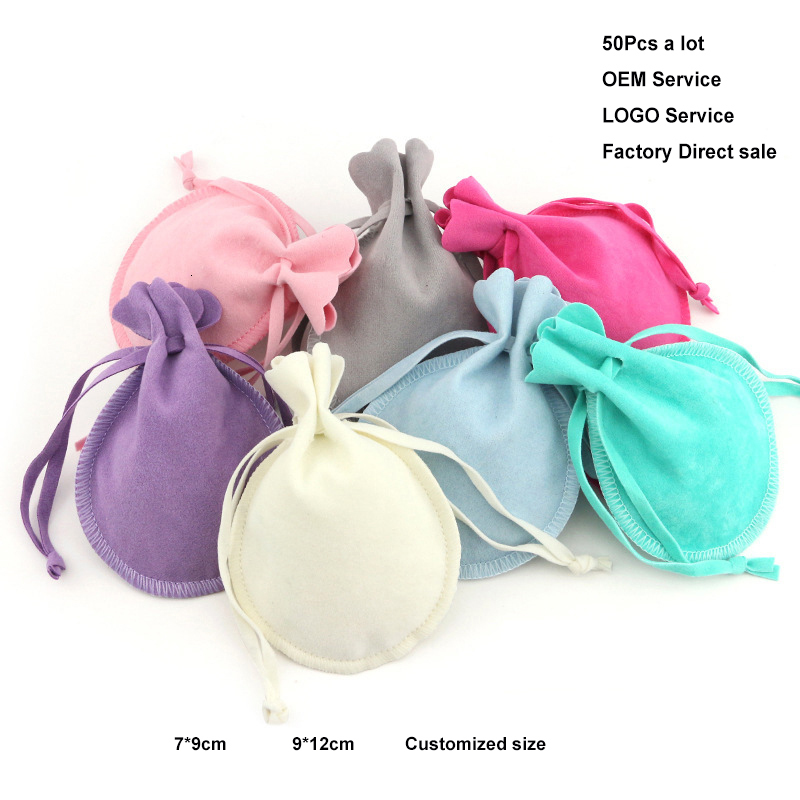 Jewelry Pouches Bags 50PcsLot Drawstring Velvet Gift Bags Multi Size Jewelry Packaging Wedding Pouches with Candy Bracelet Sachet Can Print 230512