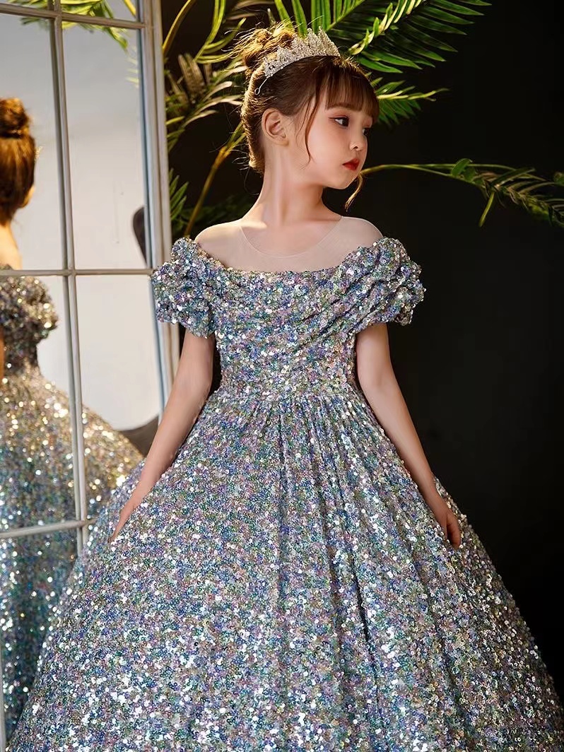 2023 Pretty sequined Flower Girls Dress princess Long ball gown 3D Floral Apliques Girls Pageant Dresses Lovely rainbow Hand Made Flowers Birthday gow
