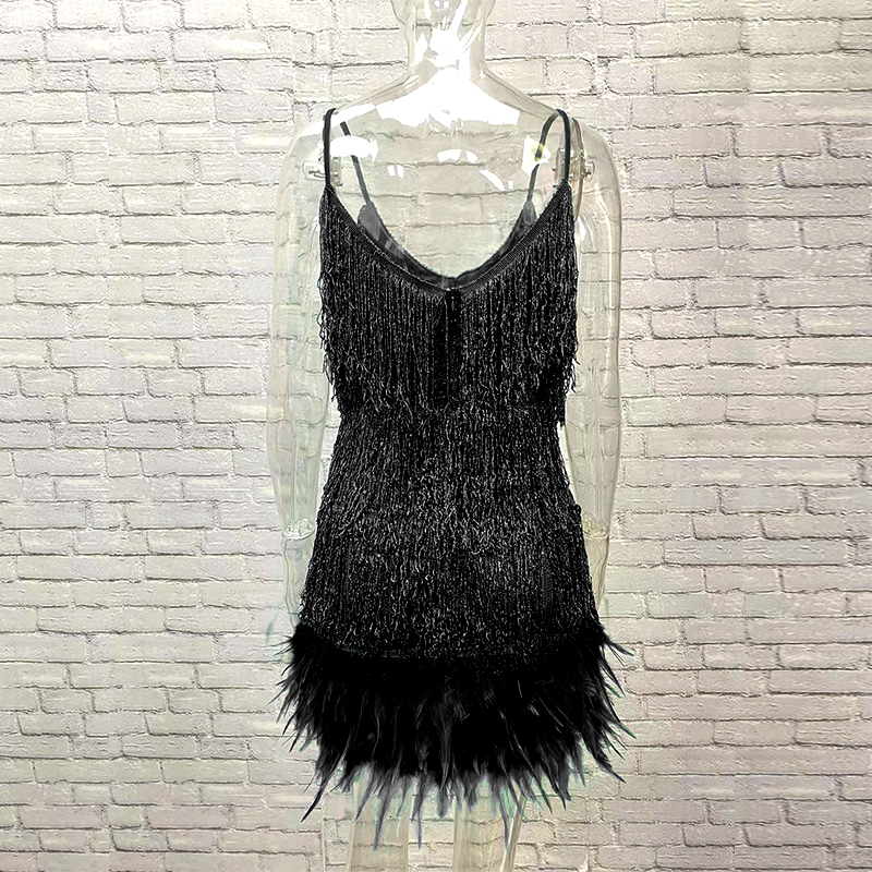 Casual Dresses Wixra Women Short Dresses Skim High Street Sleeveless Ladies Party Club Feathers Dress 230512